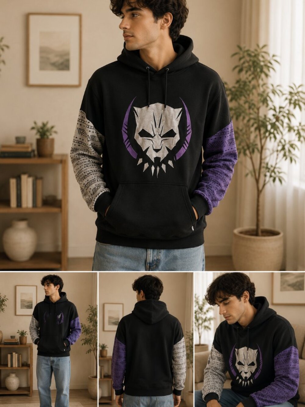 Marvel Our Universe Black Panther Wakanda Forever Colorblock Tribal Hoodie